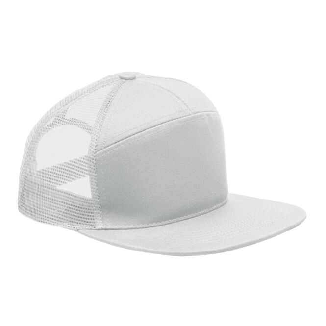 Corporate-Fashion Flache Kappe 7 Panels – weiß – mit Logodruck 235 g/m² Baumwoll-Twill-Mix für Mitarbeiter & klassisches Baseball Cap