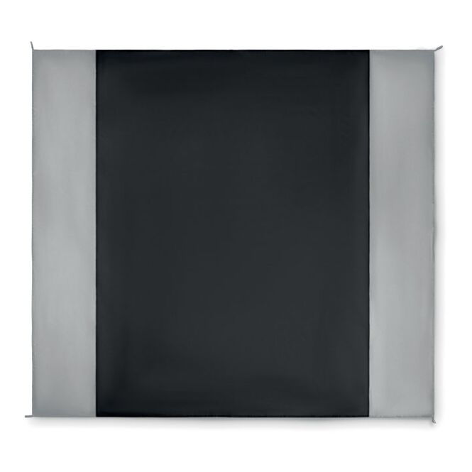 Kundengeschenk Strandmatte 210T Polyester – schwarz – mit Logo bedruckt 200x210cm inkl. Beutel für Outdoor-Events
