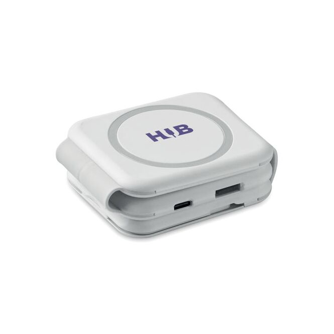 Firmengeschenk 3fach Ladestation mit Logodruck – Weiß – kabellose 15W Ladestation für Büro und Technikbedarf