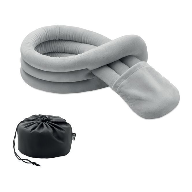 Mitarbeitergeschenk flexibles Reisekissen mit Logodruck – Grau – weiches Nackenkissen für entspanntes Reisen im Business