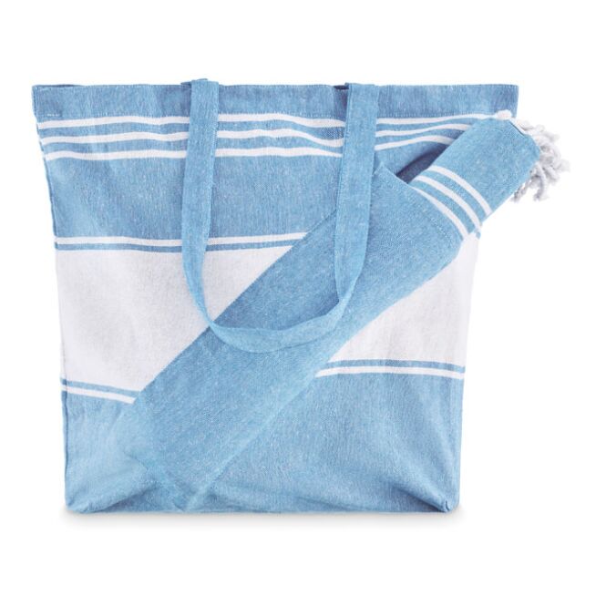 Kundengeschenk Hamamtuch-Set – türkis – mit individuellem Logodruck 180 g/m² klassischer Jutebeutel für Messe-Events und Mitarbeiter