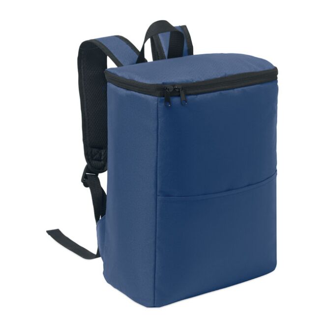Werbeartikel Kühlrucksack 600D RPET mit Logodruck – Blau – nachhaltige Kühltasche für Firmenevents und Mitarbeiterequipment
