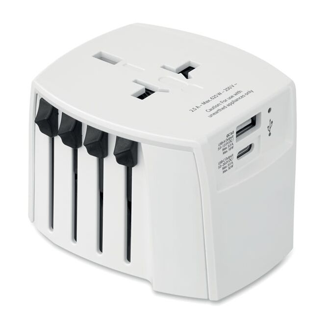 Premium-Werbegeschenk Skross MUV USB mit Logodruck – Weiß – schneller 30W Reiseadapter für Firmen und Geschäftsreisen