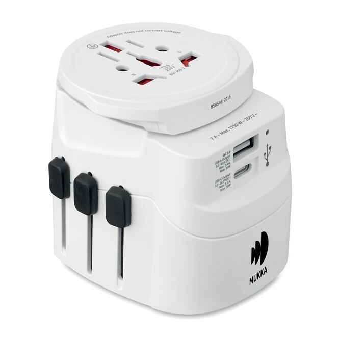 Firmengeschenk Skross Pro Light USB 30W PD mit Logodruck – Weiß – leistungsstarker Reiseadapter für internationale Business-Reisen