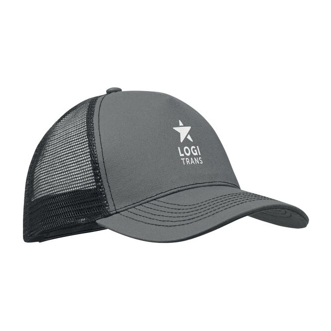Mitarbeitergeschenk Cap 5 Panels – dunkelgrau – mit Logo bedruckt 250 g/m² Baumwolle klassisches Baseball Cap für Teamevents