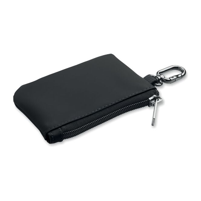 Mitarbeitergeschenk Geldbeutel PU-Schlüsseletui – schwarz – mit Logo bedruckt edles Wallet für das Mitarbeiter-Onboarding