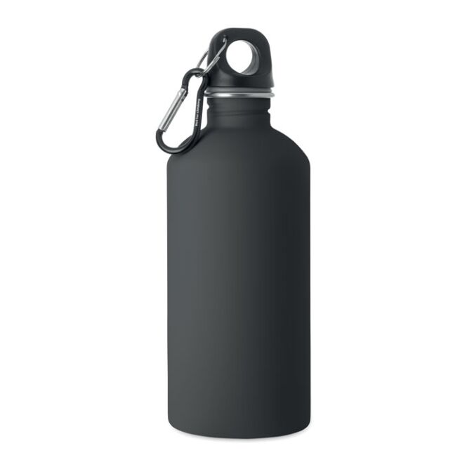 Werbeartikel Trinkflasche 500ml mit Logodruck – Schwarz – auslaufsichere Edelstahlflasche für Firmen und Messen