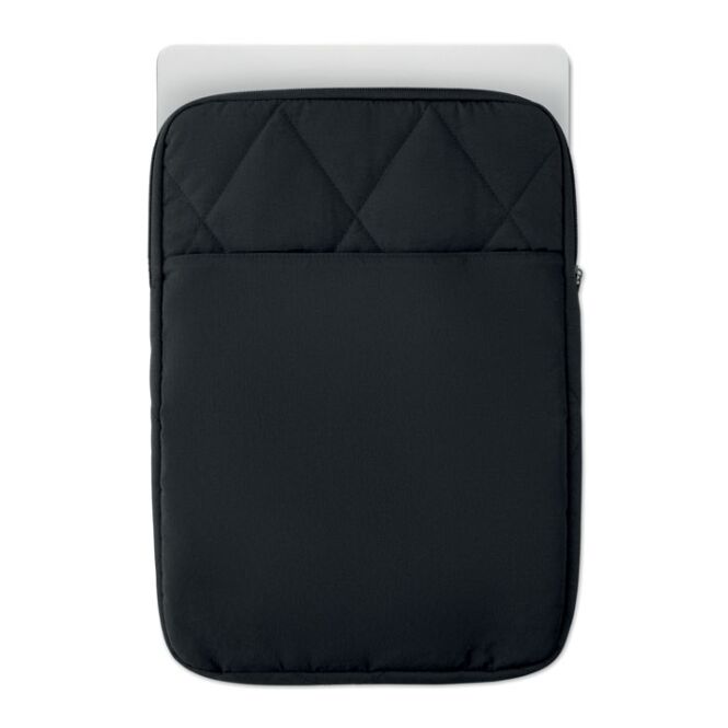 Werbeartikel 15 Zoll Laptop-Hülle Nylon mit Logodruck – Schwarz – gepolsterte Computertasche für Business und Büro