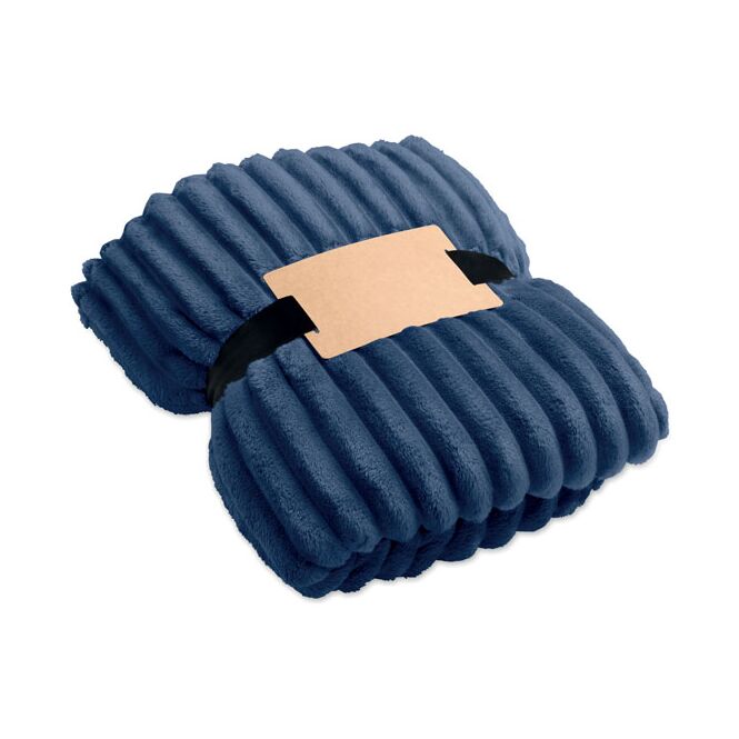 Werbeartikel RPET-Fleece-Decke nachhaltig – blau – mit Logo bedruckt für Firmen-Events