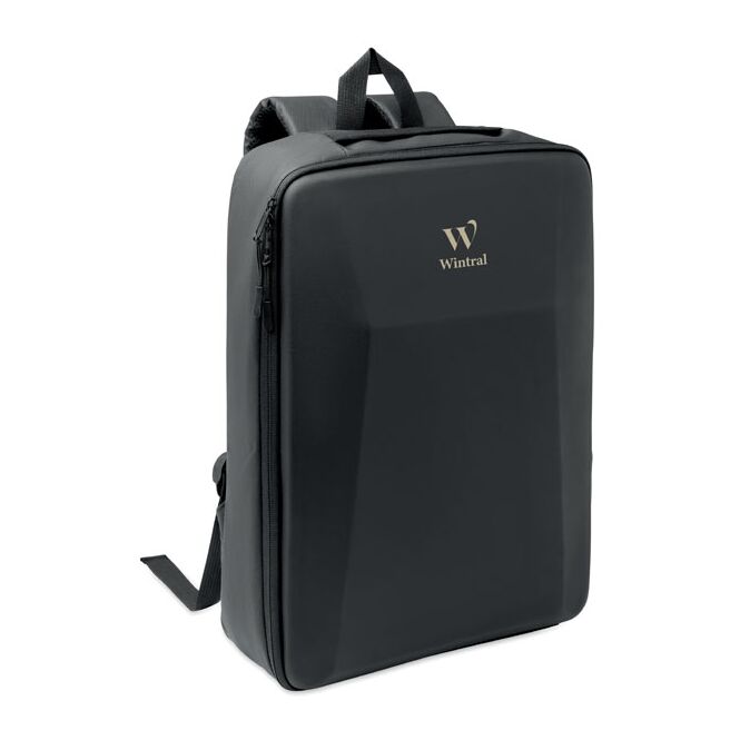 Mitarbeitergeschenk Rucksack Werbeartikel 15 Zoll – schwarz – mit Logo bedruckt 15L nachhaltiger Backpack mit Laptopfach für den Außendienst