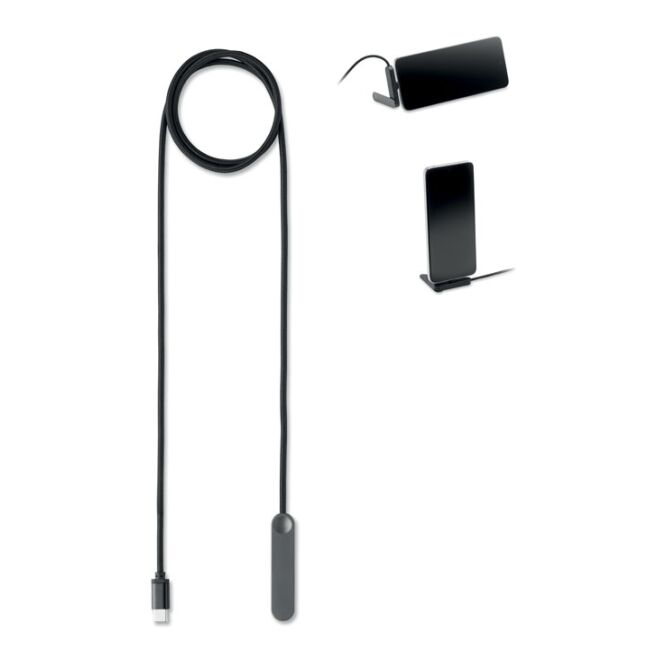 Werbeartikel 60W Typ-C Ladekabel mit Gravur – Schwarz – multifunktionales Handyzubehör für Firmen