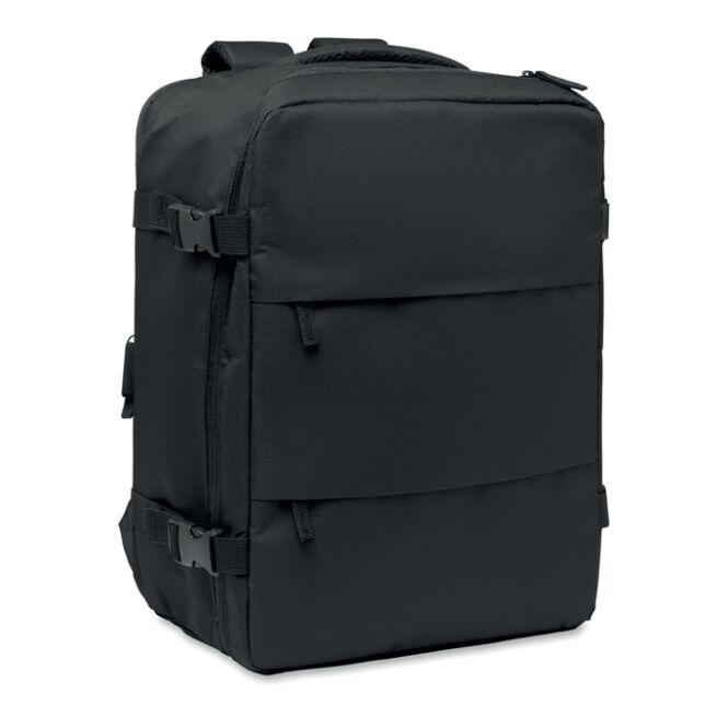 Mitarbeitergeschenk Rucksack in Kabinengröße – schwarz – mit Logo bedruckt 20L nachhaltiger Daypack für das Mitarbeiter-Onboarding