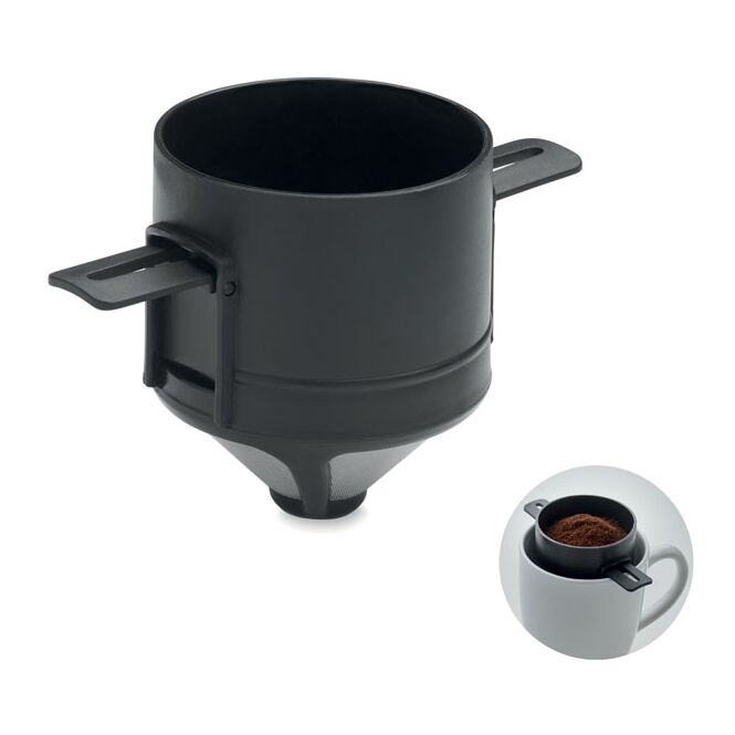 Mitarbeitergeschenk Kaffeefilter Edelstahl – schwarz – mit Logo bedruckt als nachhaltiger Dauerfilter für Büro, Gastronomie & moderne Cafés