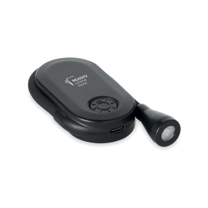 Mitarbeitergeschenk Taschenlampe Leseleuchte – schwarz – mit Logo bedruckt inkl. 300mAh Akku, 3 Lichteinstellungen, flexibel