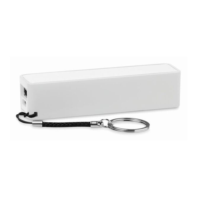 Werbeartikel Slim Powerbank 2200 mAh mit Logodruck – Weiß – mobile Ladestation für Kunden