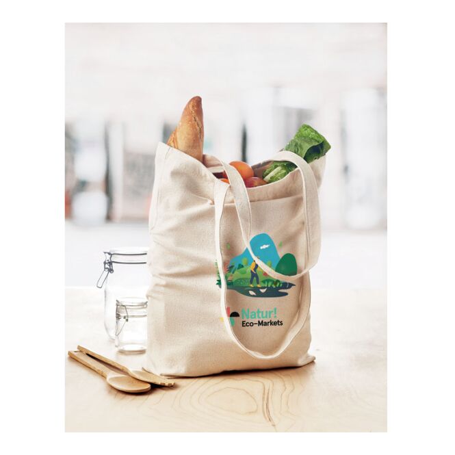 Werbeartikel Canvas Shopping Tasche mit Logodruck – Beige – strapazierfähige Baumwolltasche für Messen und Firmen