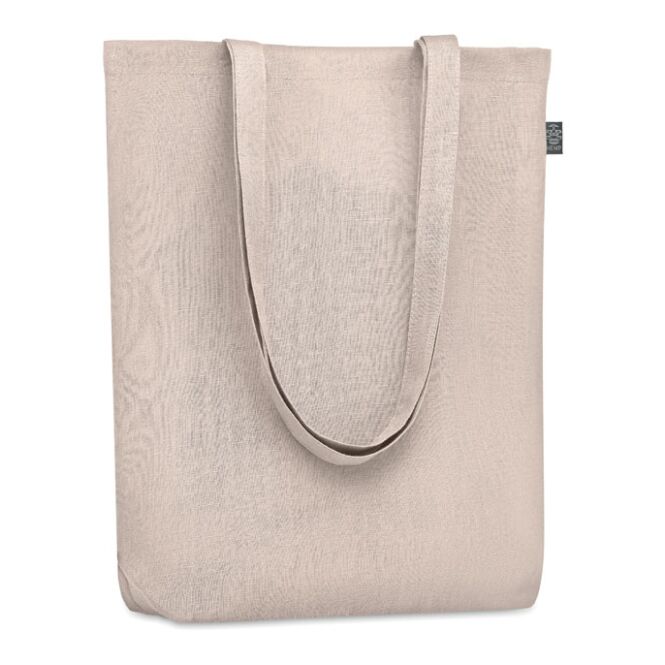Kundengeschenk Einkaufstasche Hanf – beige – mit individuellem Logodruck 200 g/m² mit langen Tragegriffen als nachhaltiger Jutebeutel für Events