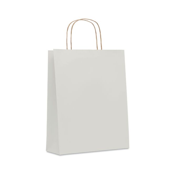Werbeartikel Papiertüte 90 g/m² – weiß – mit individuellem Werbedruck 100% recyceltes Material – nachhaltige Einkaufstasche