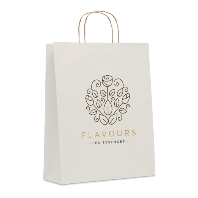 Streuartikel Papiertüte 90 g/m² – weiß – mit individuellem Logodruck groß als elegante Geschenktüte für Firmenkunden und Events