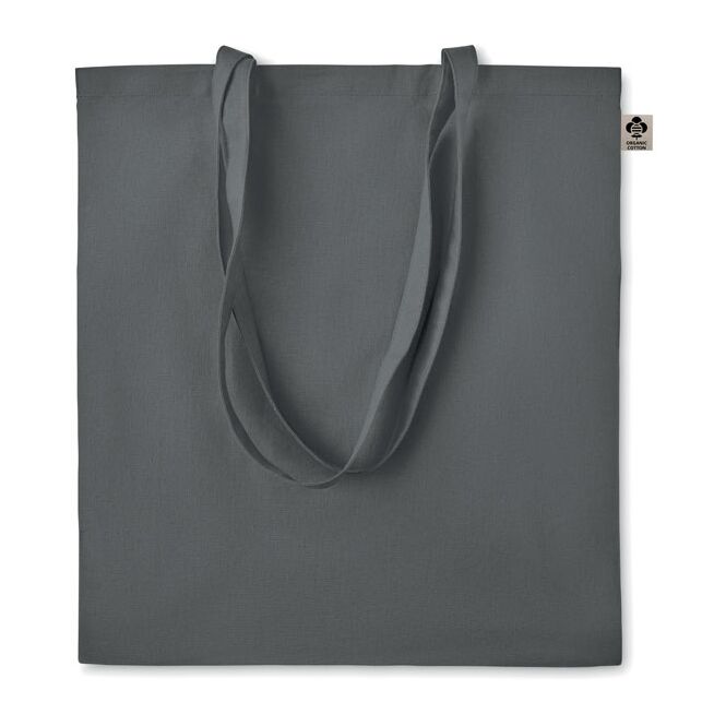 Werbeartikel Bio-Baumwolltasche mit Logodruck – Dunkelgrau – nachhaltiger Einkaufsbeutel für Unternehmen und Messebedarf