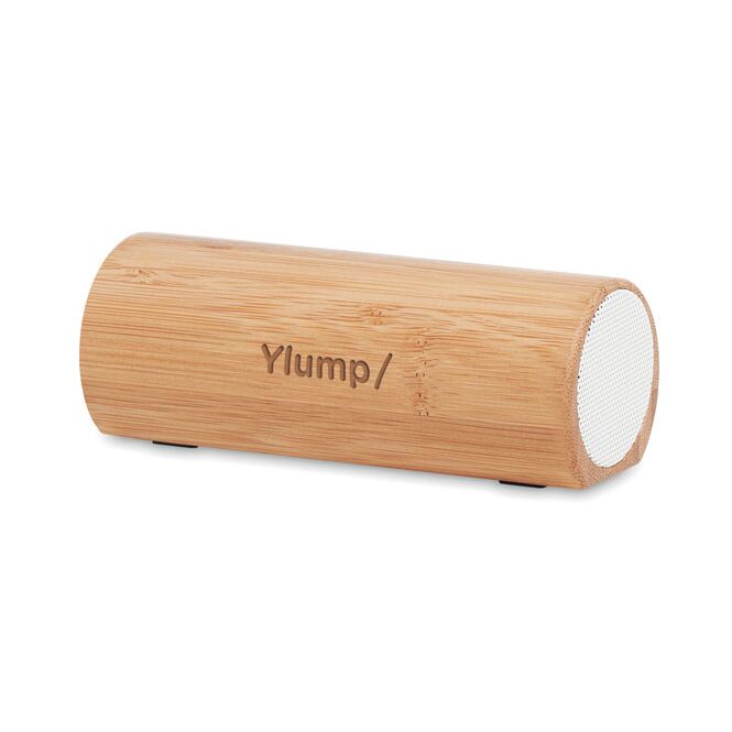 Firmengeschenk Bluetooth Lautsprecher 2x5W – bambus – nachhaltig mit Logo bedruckt für das Mitarbeiter-Onboarding und Homeoffice
