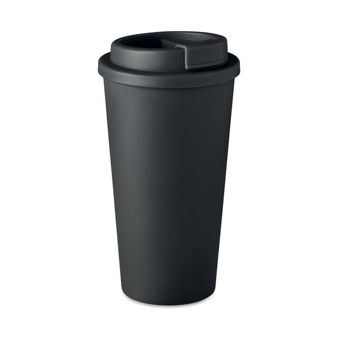 Werbeartikel doppelwandiger Becher 475ml mit Logodruck – Schwarz – hochwertiger Thermobecher für Büro und Konferenzen