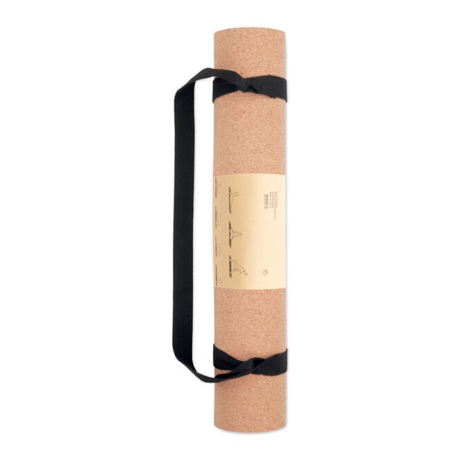 Werbeartikel Yoga Matte Kork mit Logodruck – Beige – rutschfeste Sportunterlage für Firmen und Fitnessstudios
