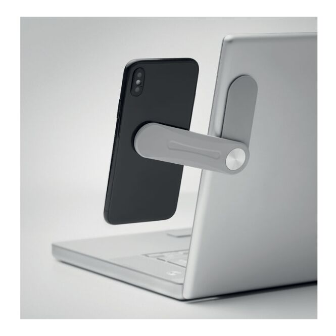 Werbeartikel magnetischer Smartphone-Halter aus ABS mit Logodruck – Grau – praktisches Gadget für Laptops und Büro