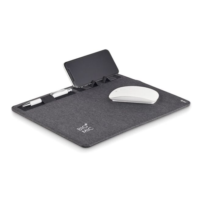 Werbeartikel Mousepad 2tone mit Logodruck – Dunkelgrau – Induktive Ladestation & Smartphone-Halter für Büro und Business