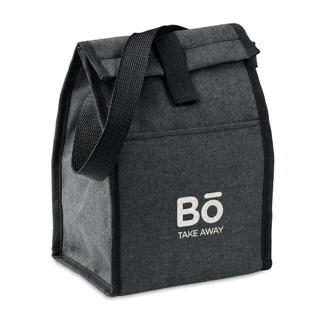 Werbeartikel Lunch-Tasche RPET mit Logodruck – Schwarz – isolierte Kühltasche für Büro und Außendienst
