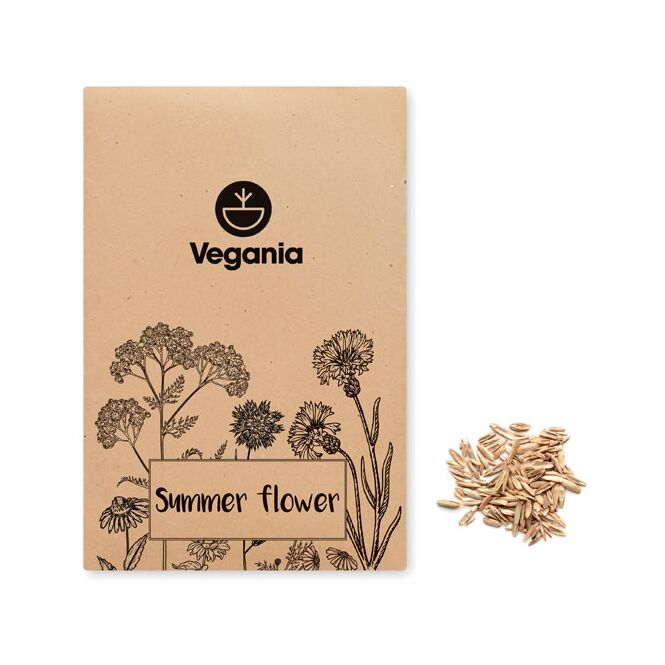 Werbeartikel Sommerblumen-Samenmischung mit Logodruck – Beige – nachhaltiges Give-away aus Kraftpapier für ökologische Marketingaktionen