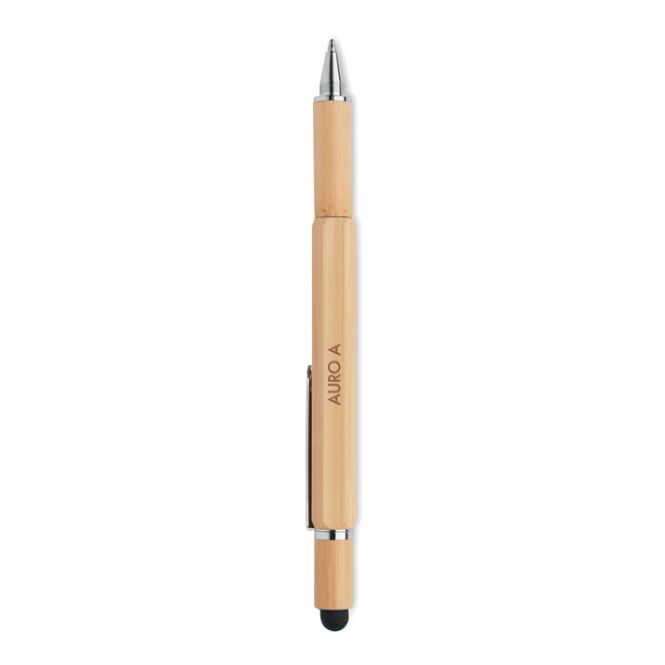 Werbeartikel Multifunktions-Stift mit Gravur – Holzfarben – praktisches Schreibgerät für Büro und Handwerk