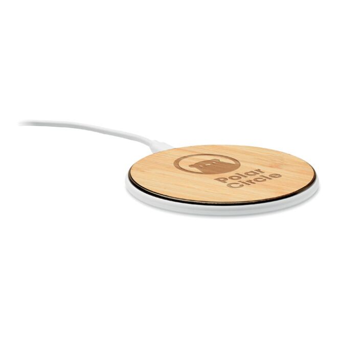 Firmengeschenk induktive 10w Ladestation mit Gravur – Holzfarben – kabelloser Schnelllader für Büro und Schreibtisch