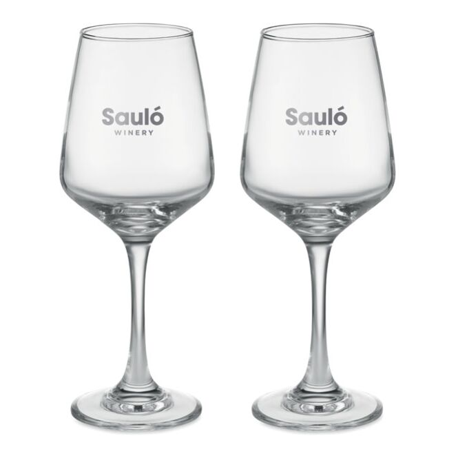 Firmengeschenk Set mit 2 Weingläsern mit Gravur – Transparent – stilvolles Trinkglas für Gastronomie und Büro