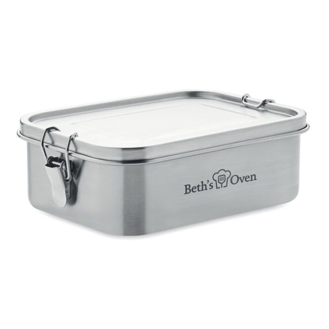 Firmengeschenk Lunchbox Edelstahl mit Gravur – mattsilber – hochwertige Brotdose für das Büro