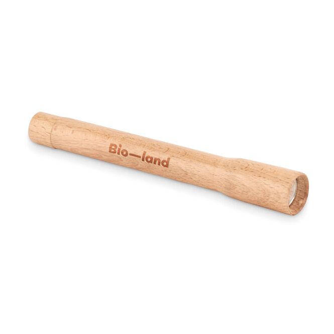 Werbeartikel COB Taschenlampe aus Holz mit Gravur – Holzfarben – 5W Lichtquelle für Firmen