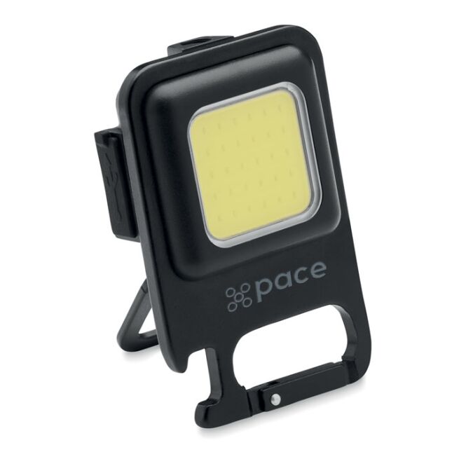 Werbeartikel COB-Taschenlampe mit Gravur – Schwarz – kompakte LED-Lichtquelle für Firmen und Messen
