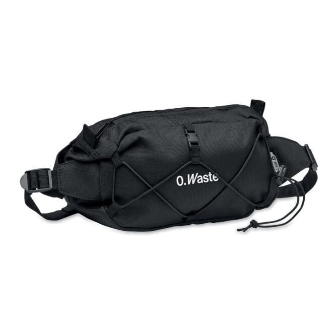Werbeartikel Gürteltasche 600D RPET mit Logodruck – Schwarz – nachhaltige Bauchtasche für Firmen und Messen