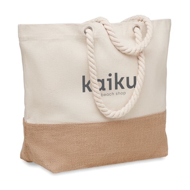 Werbeartikel Strandtasche Canvas mit Logodruck – Beige – robuster Shopper aus Baumwolle für Messen und Firmenveranstaltungen
