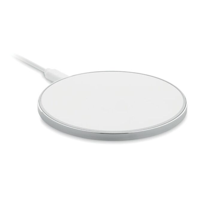 Firmengeschenk Induktive Ladestation 10W mit Logodruck – Weiß – kabelloses Ladegerät für Büro und Schreibtisch