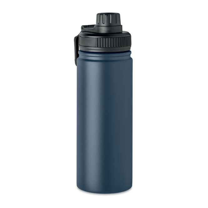 Firmengeschenk Thermosflasche Edelstahl – marineblau – mit Logodruck 500 ml vakuumisoliert doppelwandig für den Außendienst