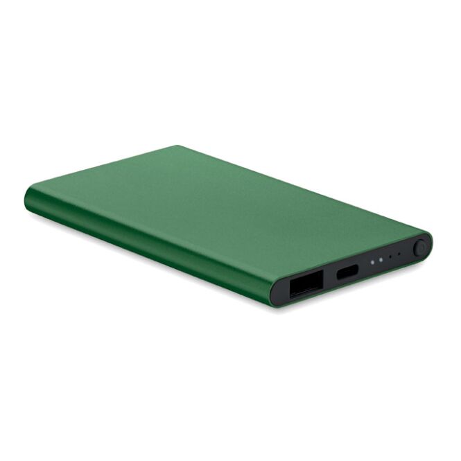 Firmengeschenk Powerbank 4000 mAh – dunkelgrün – mit Logo bedruckt 5V/2A inkl. USB-C für das Mitarbeiter-Onboarding und Homeoffice