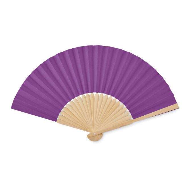 Werbeartikel Handfächer Bambus – violett – mit Logo bedruckt für Strand-Promotions