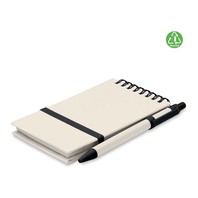 Firmengeschenk Notizbuch DIN A6 – schwarz – mit Werbedruck 70 Blatt 70% Milchkarton 30% Recyclingpapier nachhaltiges Journal