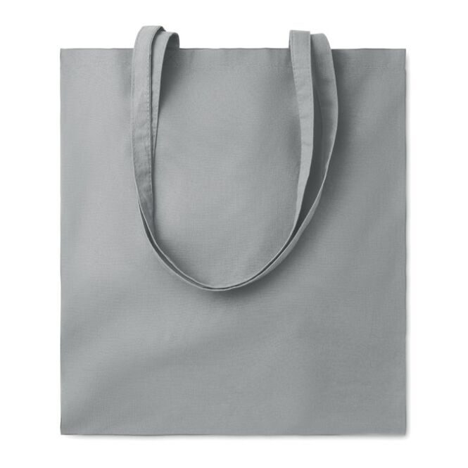 Werbeartikel Einkaufstasche aus Organic Cotton mit Logodruck – Grau – nachhaltige Tragetasche für Firmen