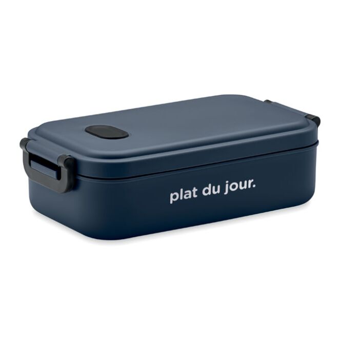 Werbeartikel Lunchbox aus recyceltem PP mit Logodruck – Marineblau – nachhaltige Vorratsdose für Firmen