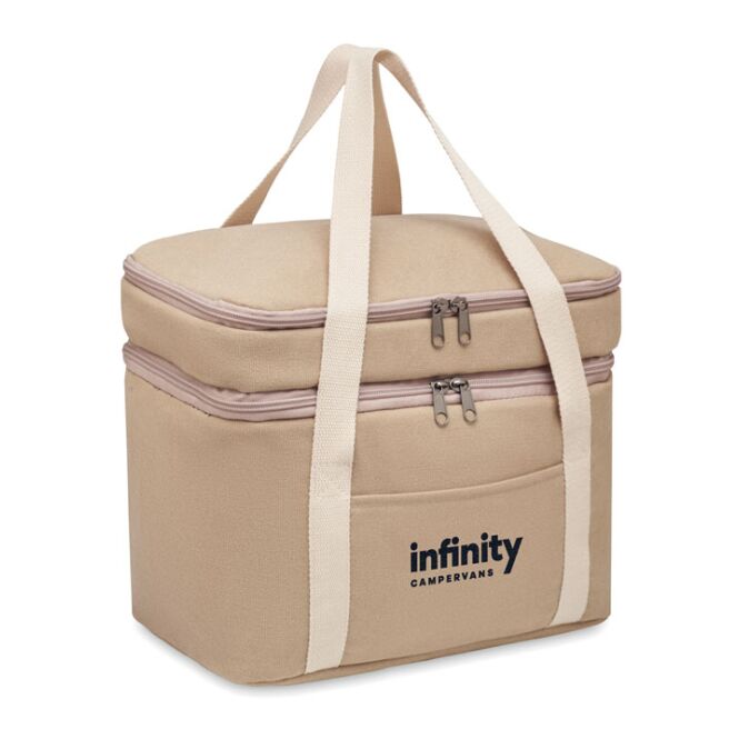 Werbeartikel Kühltasche Canvas mit Logodruck – Beige – Isolierte Kühltasche für Firmen und Events