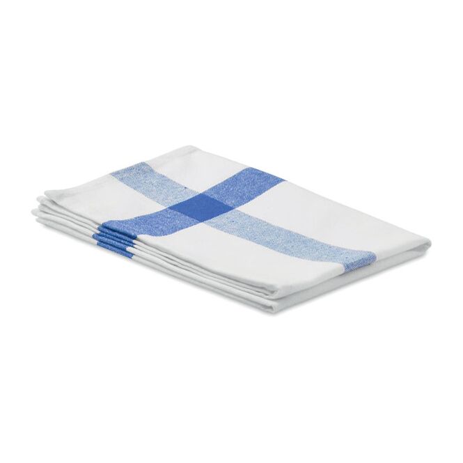 Kundengeschenk Badetuch aus nachhaltigem recyceltem Polycotton – blau – mit Logo bedruckt für das Sommerfest