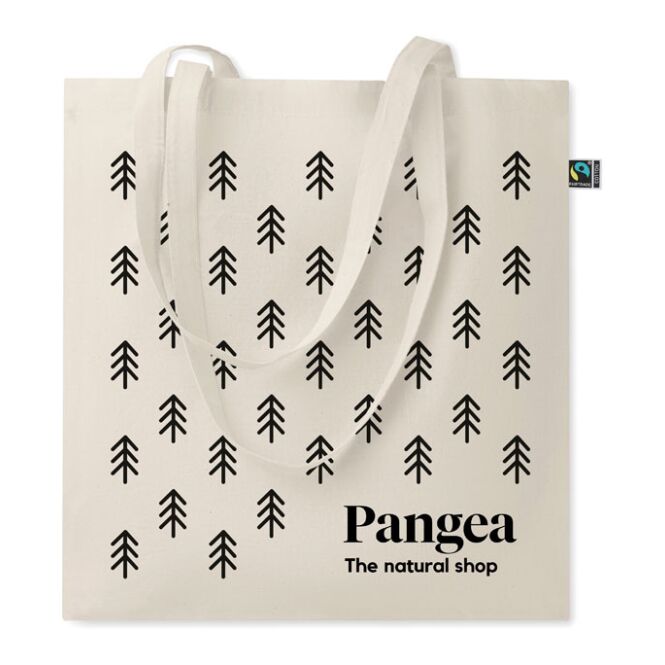 Werbeartikel Einkaufstasche Fairtrade aus Baumwolle mit Logodruck – Beige – nachhaltige Stofftasche für Unternehmen und Events