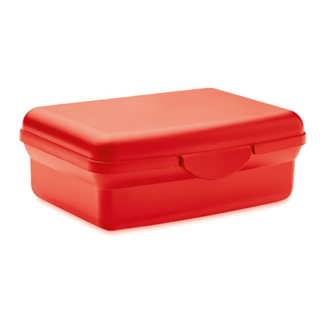 Werbeartikel Lunchbox aus recyceltem PP mit Logodruck – Rot – nachhaltige Brotdose für Büro und Mitarbeiter